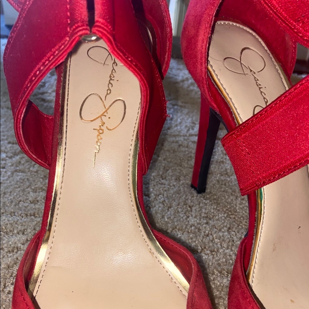 Jessica Simpson Red Elastic Strap Heels size 8.5 - Picture 5 of 10